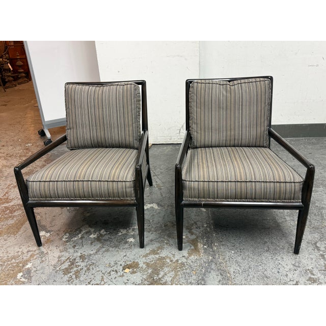 T. H. Robsjohn-Gibbings for Widdicomb Mid 20th Century Lounge Armchairs + Ottomans, Pair For Sale In San Francisco - Image 6 of 12
