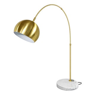 Mid-Century Brass Arc Floor Lamp with Marble Base For Sale