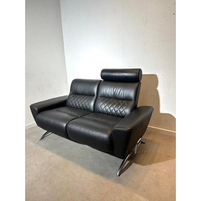 Metal Two-Seat Sofa in Black Leather from Stressless For Sale - Image 7 of 7