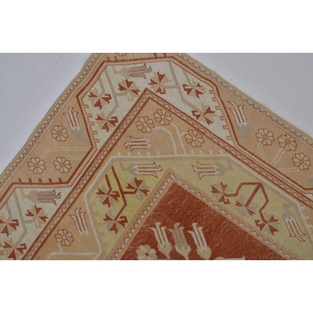 Textile Vintage Hand-Knotted Anatolian Wool Rug With Geometric Floral Medallions, Terracotta and Cream For Sale - Image 7 of 10