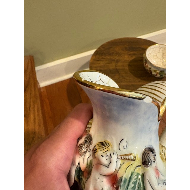 1980s Capodimonte Porcelain Cherub Themed Petite Pitcher and Bowl For Sale - Image 5 of 7