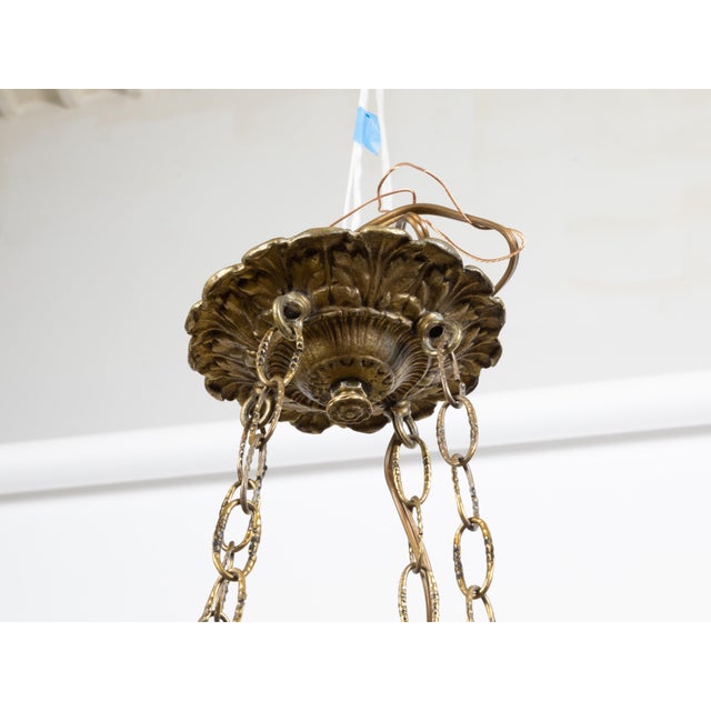Glass French 1900s Opaline Four-Light Chandelier with Leaf Motifs and Profiled Links For Sale - Image 7 of 7