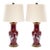 Pair of Mid-20th Century Burgundy Red Porcelain Chinoiserie Heron Table Lamps For Sale