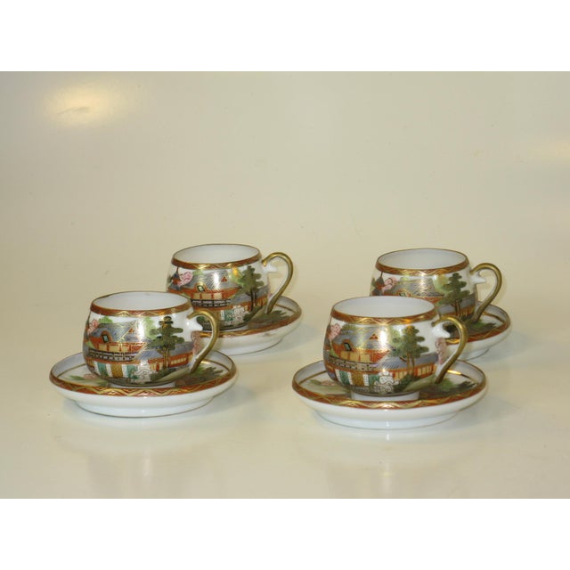 Early 19th Century 7 Pc. Set Tea Pot Sugar Bowl Cups Saucers Porcelain Antique Japanese Kutani Eggshell Porcelain Lithophane Geisha - 11 pcs For Sale - Image 5 of 18