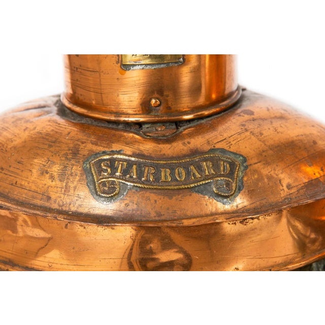 Early 20th Century Pair of English Copper Ship’s Starboard & Port Ship's Lanterns For Sale - Image 5 of 13
