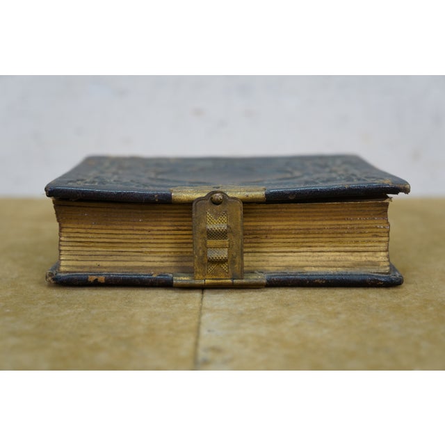 Antique Hidden Secret Embossed Leather Book Storage Compartment Box Album 5" For Sale - Image 6 of 14