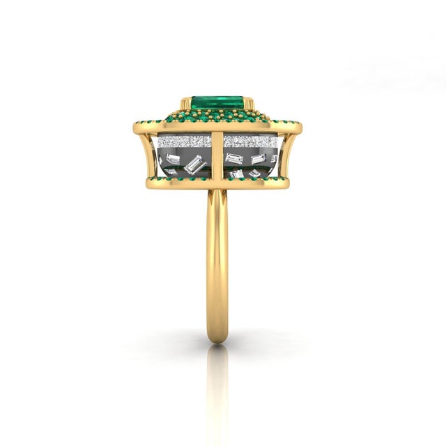 Not Yet Made - Made To Order 2 Carat Certified Colombian Emerald Cocktail Ring With Emerald Double Halo and Diamond Base sz7.5 For Sale - Image 5 of 5