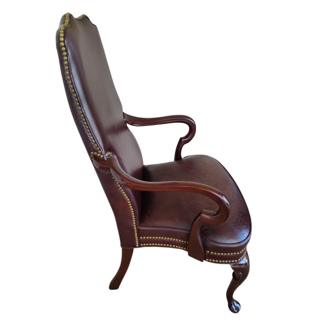 Burgundy Naugahyde Queen Anne Open Armchair - Late 20th Century For Sale - Image 4 of 11