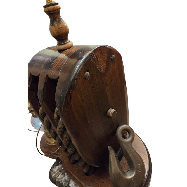 Brown Vintage Pirates Caribbean Table Lamp Lanter Block Tackle Pulley Hook For Sale - Image 8 of 15