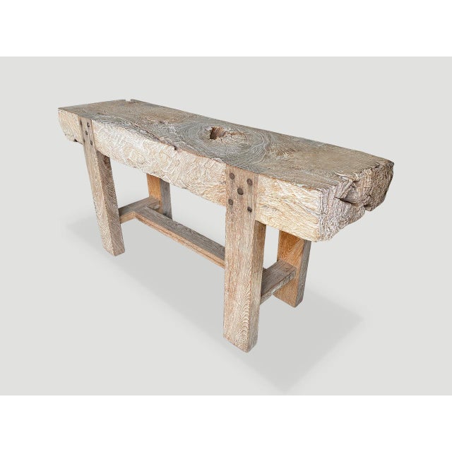 Andrianna Shamaris Impressive Teak Wood Log Style Console Table For Sale - Image 17 of 18