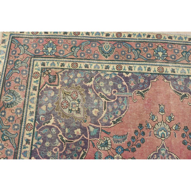 Textile Tabriz Rug 9’7” X 12’7” Pink Wool Vintage Distressed Hand-Knotted Carpet For Sale - Image 7 of 15
