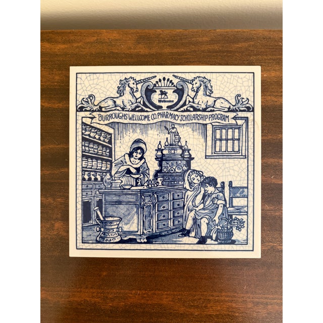 Delft Dutch Delft Blue and White Porcelain Tiles With Medical Scenes, Pair For Sale - Image 4 of 6