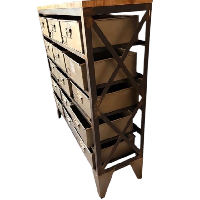 Metal Steampunk Rustic Retro Industrial Storage Chest of Drawers With 15 Storage Bins For Sale - Image 7 of 10