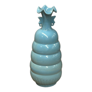 Orient Light Blue Fluted Rim Circle Rings Ceramic Vase