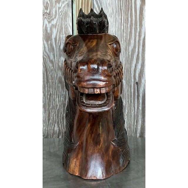 Vintage Boho Carved Wood Horse Head For Sale - Image 9 of 11