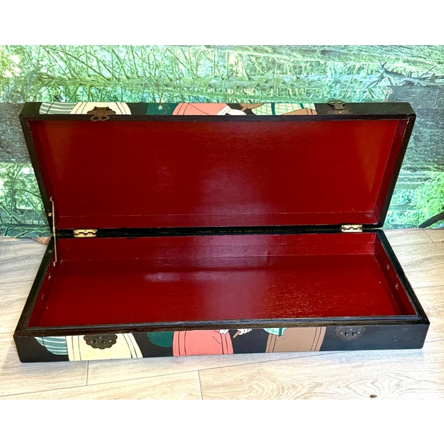 Vintage Truly one of a kind Box. This Box is a Japanese wooden Handpainted Box or Storage Trunk featuring Geisha Ladies...