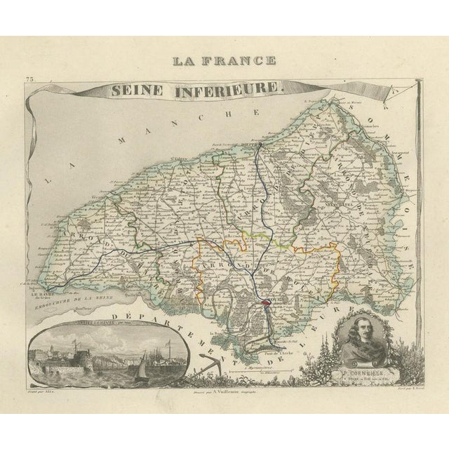 Antique Map of Seine-Inférieure with Le Havre and Corneille, 1860 For Sale - Image 12 of 12