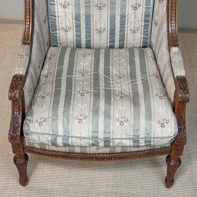 Pair 19th Century French Louis XVI Walnut Bergères ~ Armchairs For Sale - Image 12 of 17