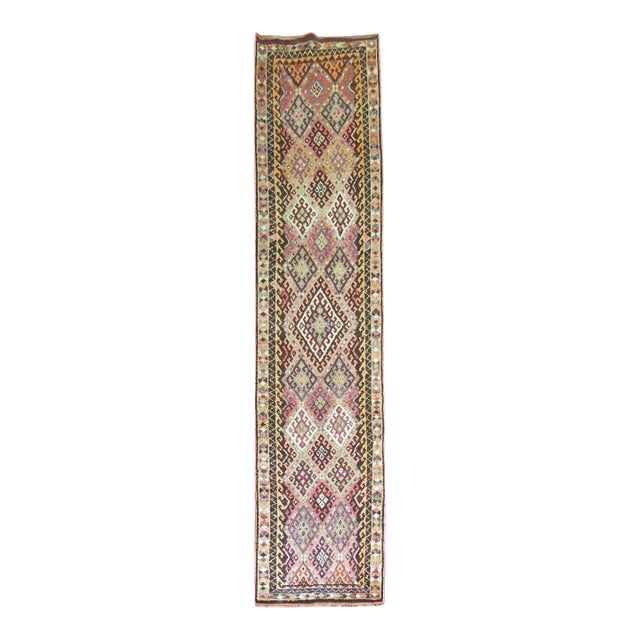 Vintage Zabihi Collection Long Geometric Turkish Runner - 3'3" x 15' For Sale