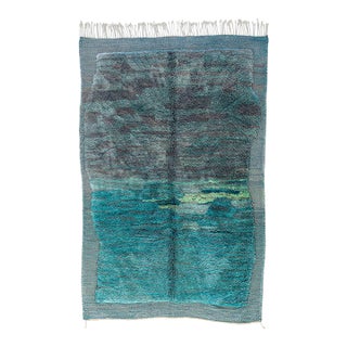 Abstract Horizon Hand-Knotted Moroccan Wool Rug | 9'11" X 6'6" | One of a Kind For Sale