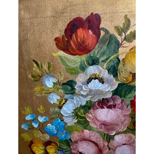 Mid 20th Century Mid 20th Century Floral Still Life Oil Painting with Carved Wood Frame For Sale - Image 5 of 13