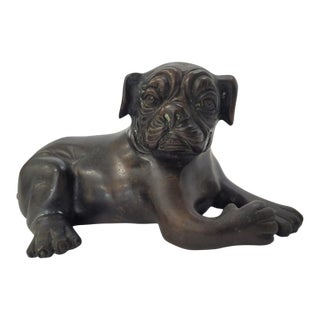 Antique Solid Bronze Bulldog Sculpture, Late 19th–Early 20th Century For Sale