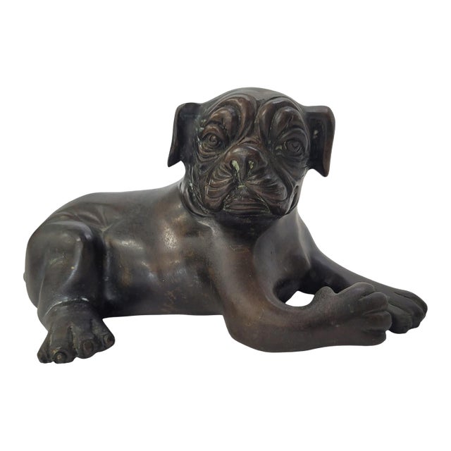 Antique Solid Bronze Bulldog Sculpture, Late 19th–Early 20th Century For Sale