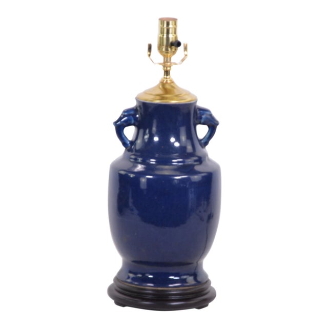 Chinese Blue Glaze Vase Table Lamp at the End of the 19th Century For Sale