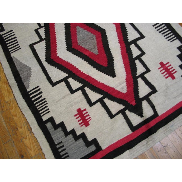 1930s White Diamond Tribal Antique American Navajo Rug 4'x 5' 4" Flatweave Wool Carpet For Sale - Image 4 of 6