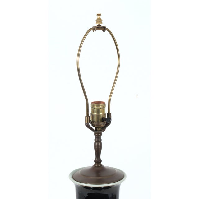 Chinoiserie Chinese Late Qing Mirror Black Monochrome Porcelain Baluster Vase Mounted as a Table Lamp For Sale - Image 3 of 8