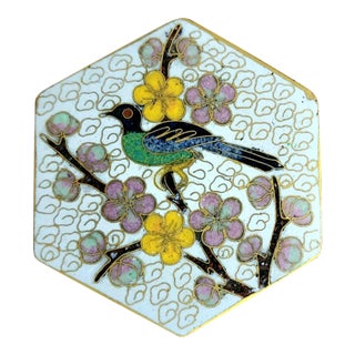 Chinese Vintage Cloisonne Exotic Bird Fine Enamel Hexagon Box For Sale