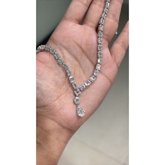 Art Deco Luxury 6.24 Carat Diamond Tennis Y Necklace in 18k White Gold For Sale - Image 3 of 16