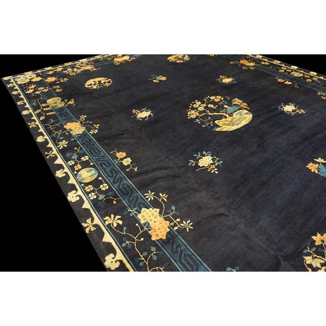 Chinese Large Size 1920s Blue Navy Antique Chinese Bat and Reindeer Design Peking Rug For Sale - Image 3 of 9