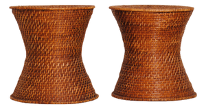 Woven Rattan Stools, 1950s, Set of 2