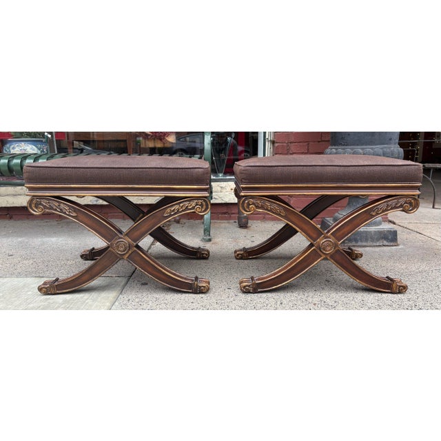 2010s Vintage Ethan Allen Hollywood Regency Inspired Benches/Pair For Sale - Image 5 of 10