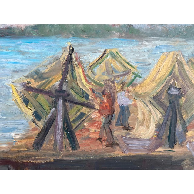 Paint Large Vintage Wpa Style Dock Scene Painting, Signed, Framed For Sale - Image 7 of 13