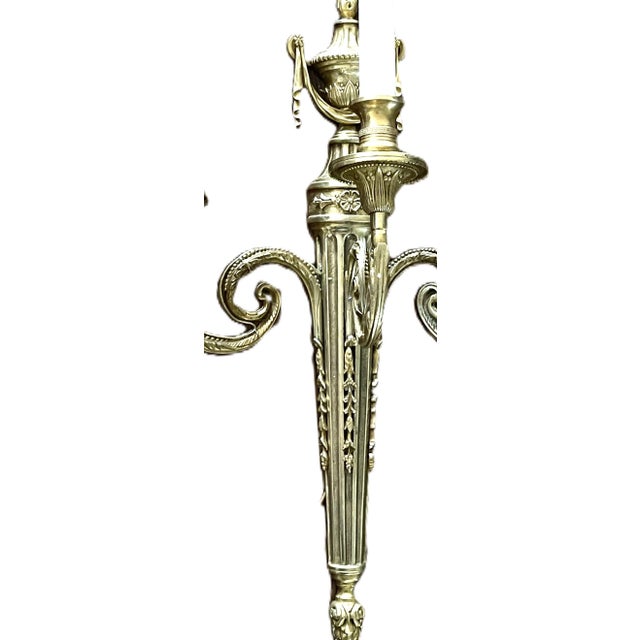 Metal Large French Louis XVI Style Bronze Three-Arm Wall Sconces, 1950s, Set of 2 For Sale - Image 7 of 18