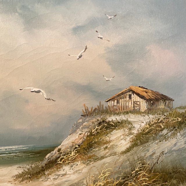 Bring serene, classic coastal charm to your walls with this original mid-century studio oil painting on canvas. Featuring...