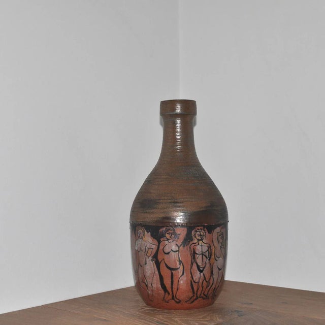 Mid 20th Century Studio Ceramic Vase With Contrapposto Motif For Sale In Los Angeles - Image 6 of 9