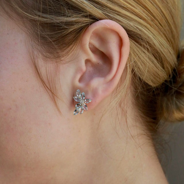 Nina Zhou Aquamarine Diamond Cluster Earrings in 14k Gold - a Pair For Sale - Image 11 of 14
