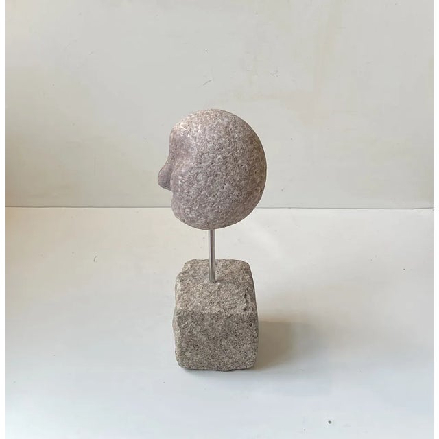 Vintage Androgynous Granite Stone Head Sculpture For Sale - Image 3 of 8