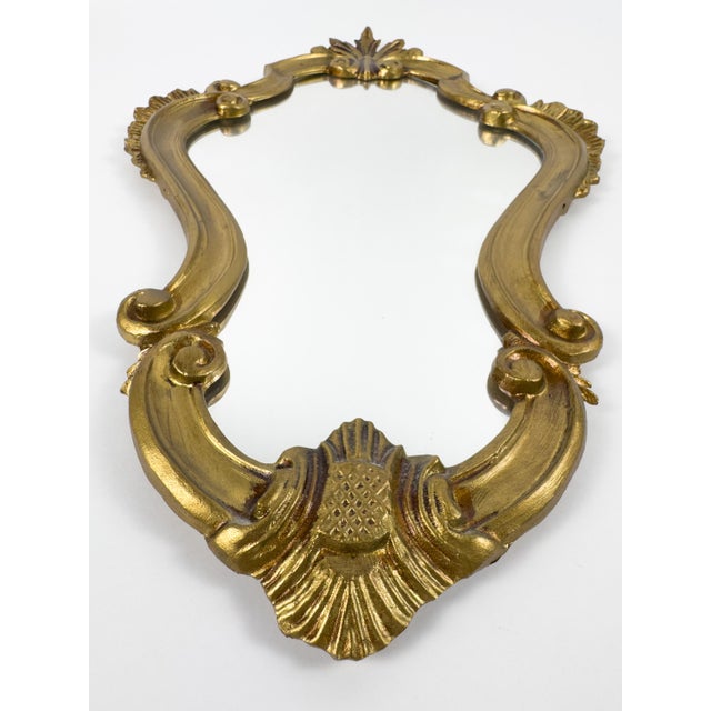 Vintage Rococo Baroque Style Gilt Metal Wall Mirror With Ornate Frame For Sale - Image 4 of 17