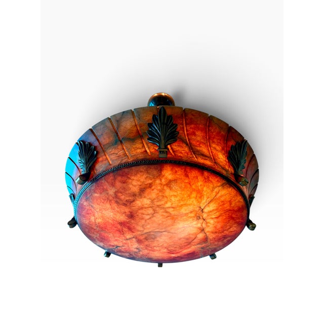 Metal Large Neoclassical Alabaster & Bronze 8-Light Chandelier, Circa 2006 For Sale - Image 7 of 11