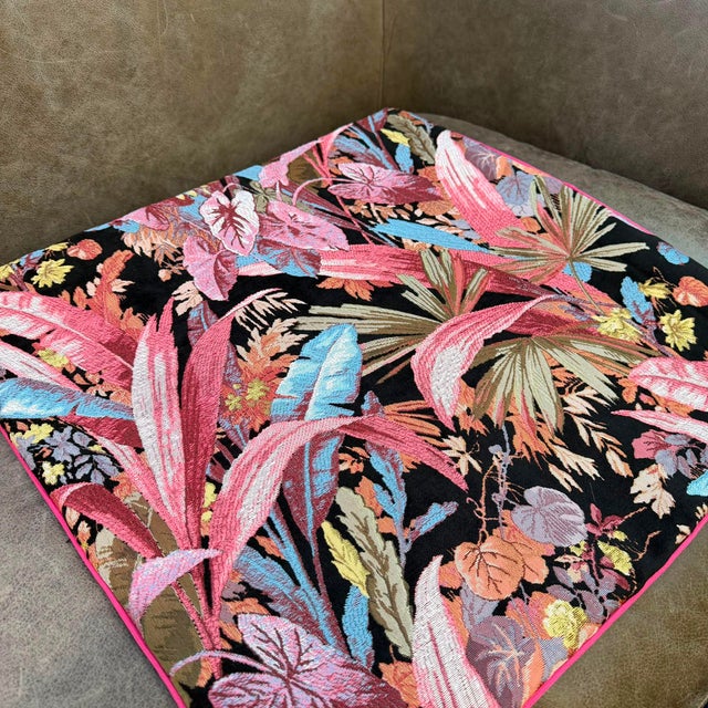 Botanical Jacquard Cushion Cover With Pink Piping For Sale - Image 15 of 16