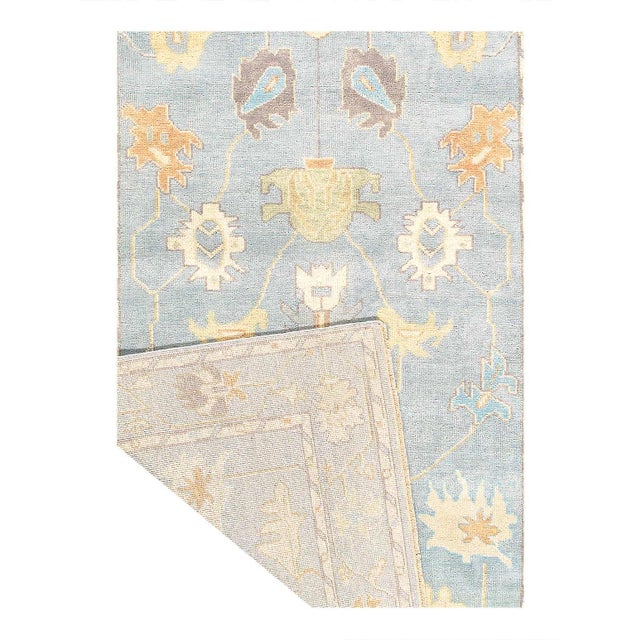 Traditional Light Blue Fine Hand Knotted Oushak Rug For Sale - Image 3 of 4