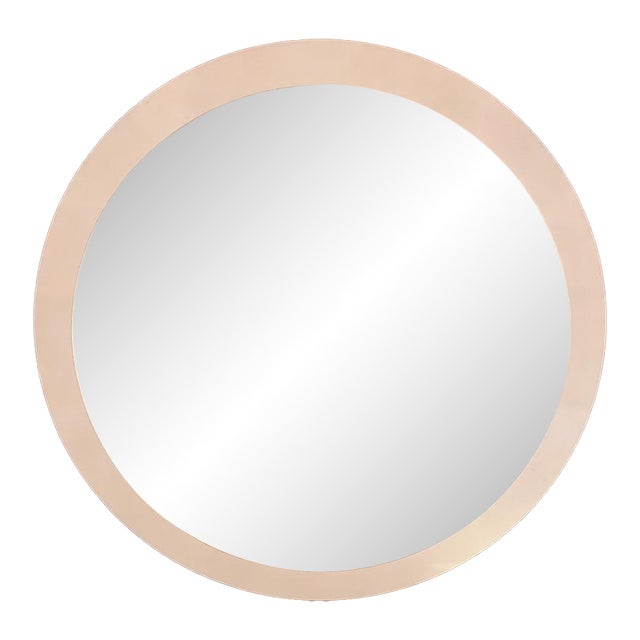 Monumental 44” Round Postmodern White Laminate Wall Mirror, 1980s For Sale