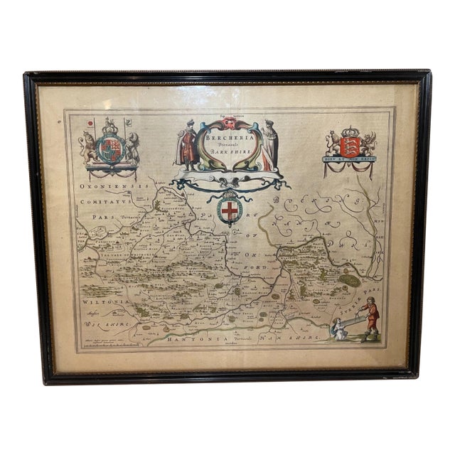 Rare Original Antique Hand Colored European Map Berkshire Blaeu 1646 2-Sided For Sale