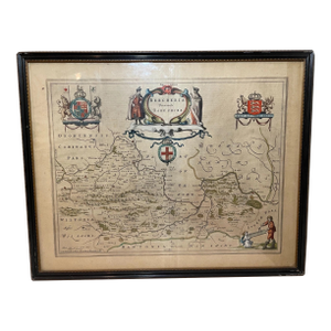 Rare Original Antique Hand Colored European Map Berkshire Blaeu 1646 2-Sided