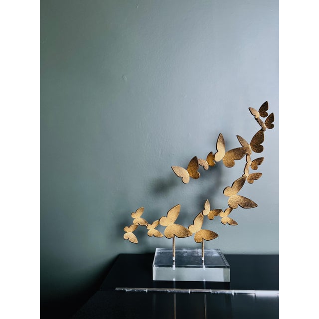 Aged Gold Butterflies on Acrylic Tabletop Accessory Acrylic For Sale - Image 10 of 12