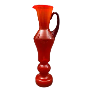 Vintage Mid-Century Italian Red Flame Art Glass Handled Sculptural Pitcher